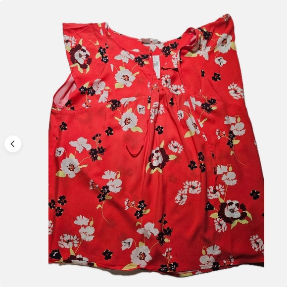 GAP Blouse Womens XL Coral Abstract Floral Cap Sleeve Lightweight Flowy Top NEW - Picture 8 of 8